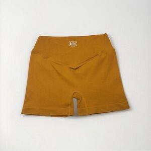 OQQ Ribbed High-Waist Bike Shorts - Mustard